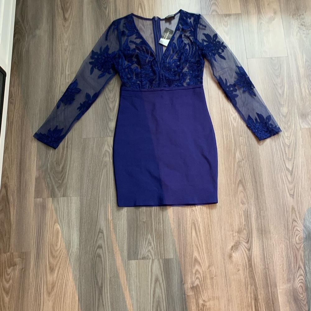 Elegant Long Sleeve Dress in Rich Blue Fashion Nova NWT